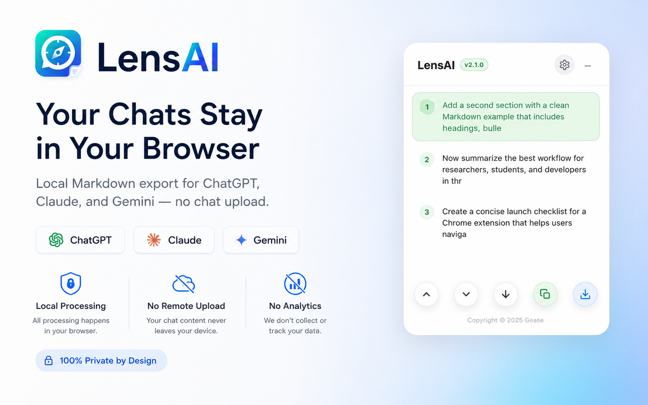 LensAI local-first privacy screenshot